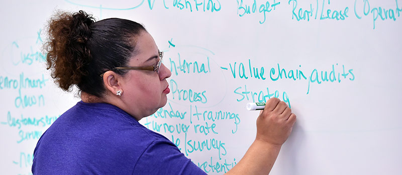 Student writing on white board